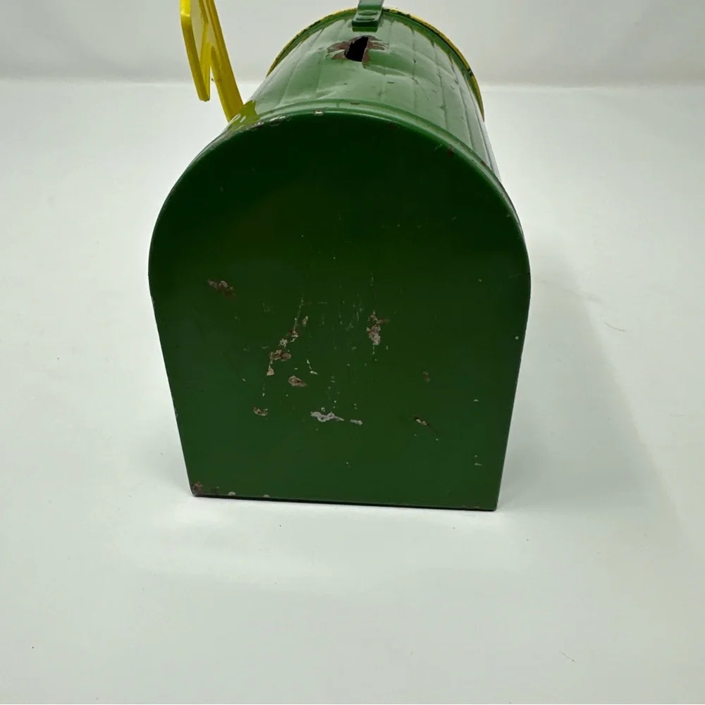 Vintage EUC John Deere green Mailbox Piggy Bank Farmhouse Tractor green yellow - Picture 4 of 11
